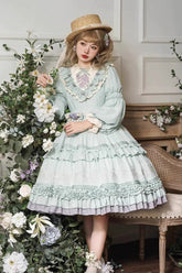 Green Long Sleeves Ruffle Embroidery Bowknot Sweet Plus Size Elegant Lolita Dress